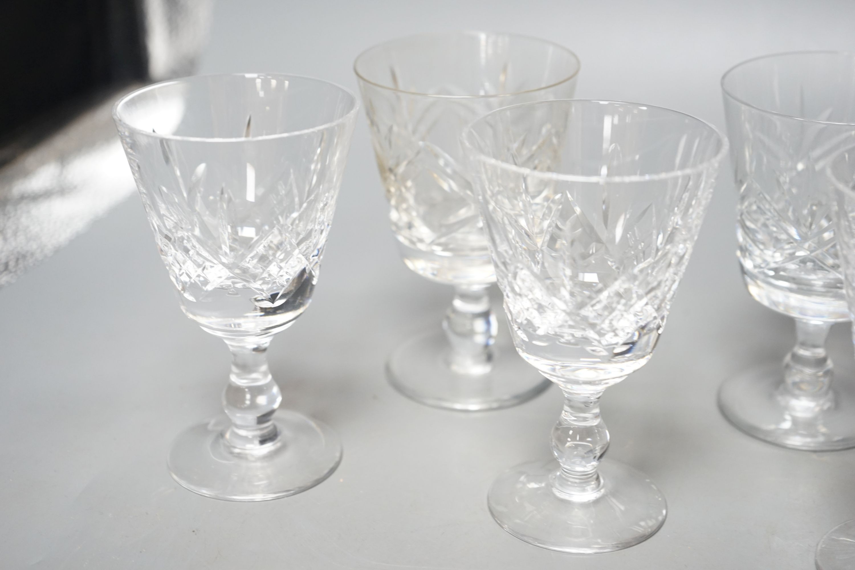 Various cut crystal drinking glasses by Thomas Webb, Stuart and Waterford